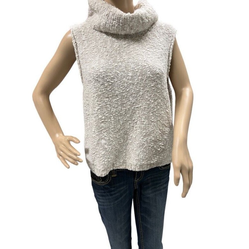 Free People Boucle Marled Knit Tan Sleeveless Cowl Neck Sweater Size Large